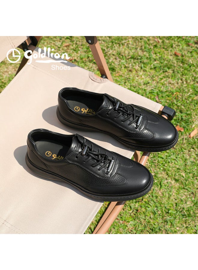 Goldlion Men's Breathable Hollow Casual Leather Shoes, Commuter Business Perforated Shoes, G527320485aad, Black, Size 39 - Image 4