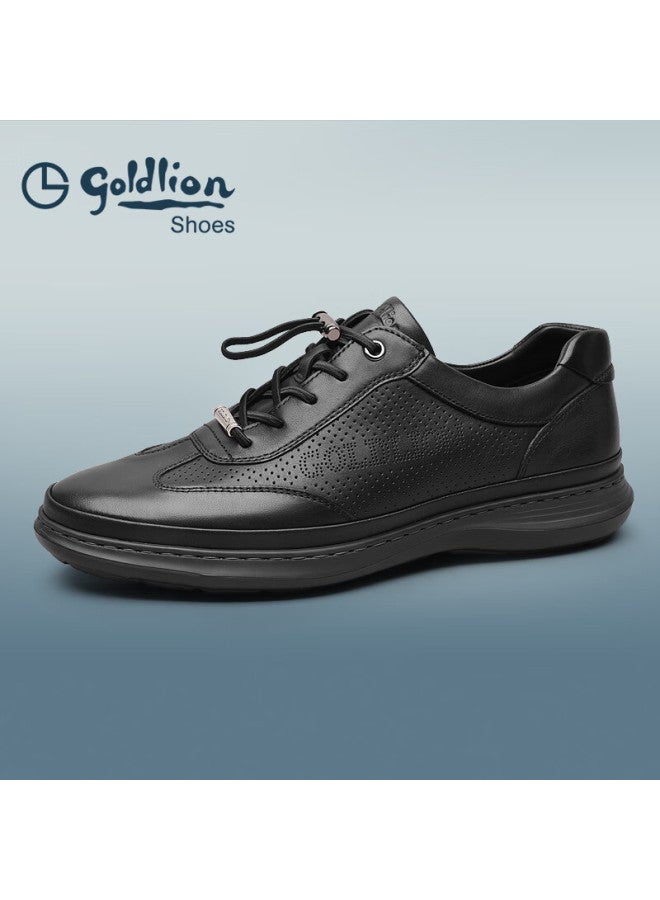 Goldlion Men's Breathable Hollow Casual Leather Shoes, Commuter Business Perforated Shoes, G527320485aad, Black, Size 39 - Image 1