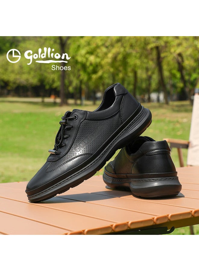 Goldlion Men's Breathable Hollow Casual Leather Shoes, Commuter Business Perforated Shoes, G527320485aad, Black, Size 39 - Image 2