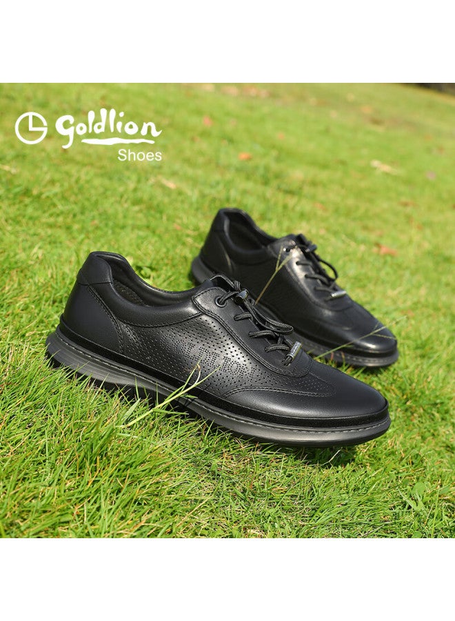Goldlion Men's Breathable Hollow Casual Leather Shoes, Commuter Business Perforated Shoes, G527320485aad, Black, Size 39 - Image 3