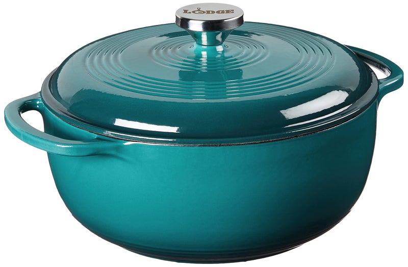 Lodge 4.5 Quart Enameled Cast Iron Dutch Oven with Lid â€“ Dual Handles â€“ Oven Safe up to 500Â° F or on Stovetop - Use to Marinate, Cook, Bake, Refrigerate and Serve â€“ Lagoon - Image 1