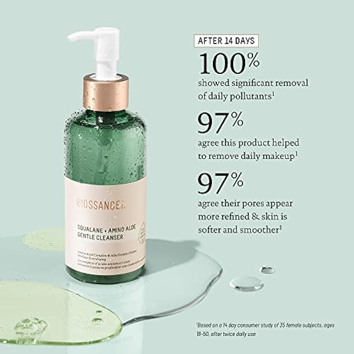 BIOSSANCE Squalane + Amino Aloe Gentle Face Wash – Foaming Facial Cleanser Gel – Hydrating for All Skin Types – Removes Makeup & Deeply Cleans Pores with Moringa Extract – Soothes with Aloe Vera - Image 2