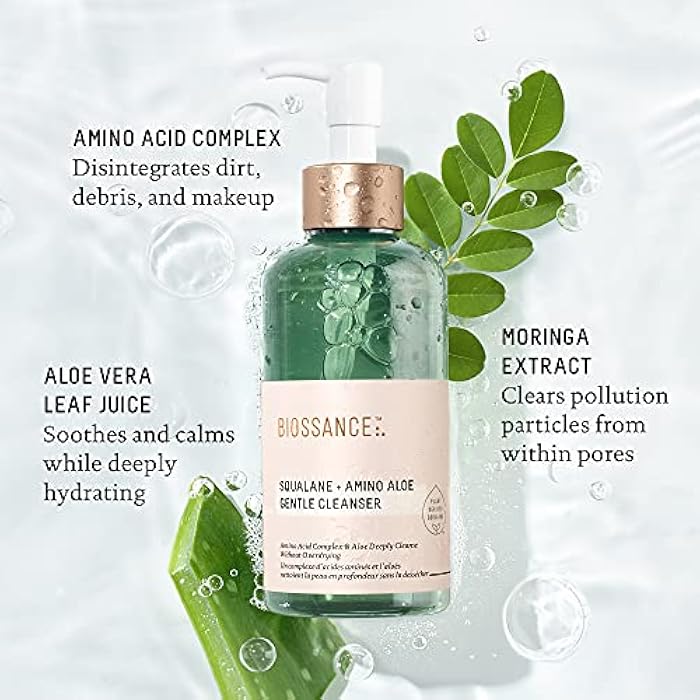 BIOSSANCE Squalane + Amino Aloe Gentle Face Wash – Foaming Facial Cleanser Gel – Hydrating for All Skin Types – Removes Makeup & Deeply Cleans Pores with Moringa Extract – Soothes with Aloe Vera - Image 3