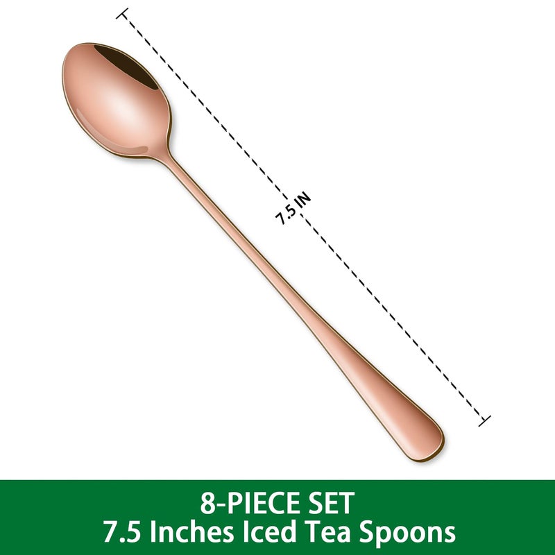 Dehov 7.5 Inches Long Handle Coffee Stirring Spoons,Set Of 8 Rose Gold Iced Tea Spoon,Copper Stainless Steel Ice Cream Spoons,Sundae Spoon - Image 2