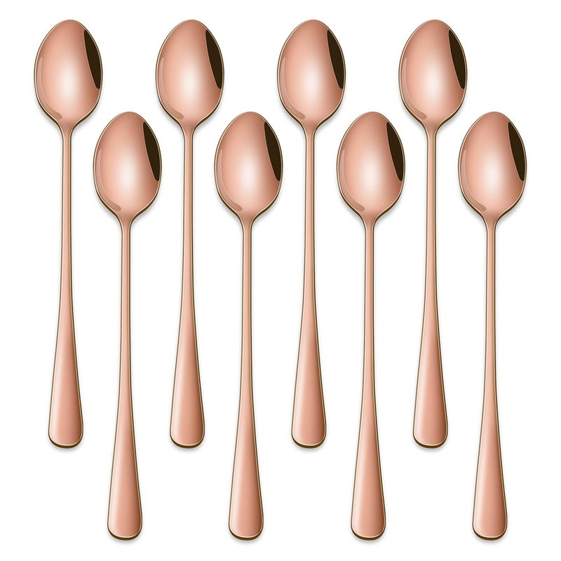 Dehov 7.5 Inches Long Handle Coffee Stirring Spoons,Set Of 8 Rose Gold Iced Tea Spoon,Copper Stainless Steel Ice Cream Spoons,Sundae Spoon - Image 1