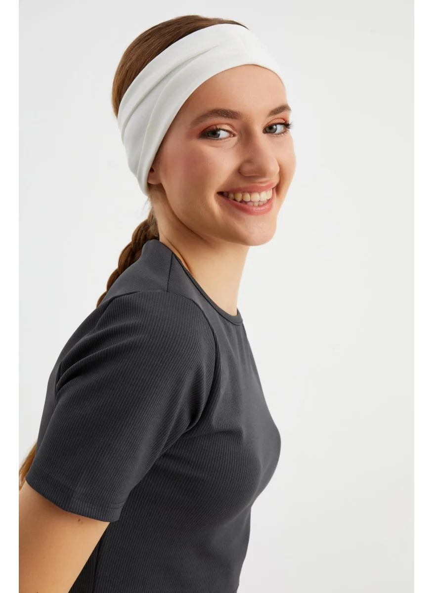 Butikgiz White Women's Double Sided Use Alternative, Combed Cotton, Non-Slip, Lightweight, Sports Hair Band Bandana