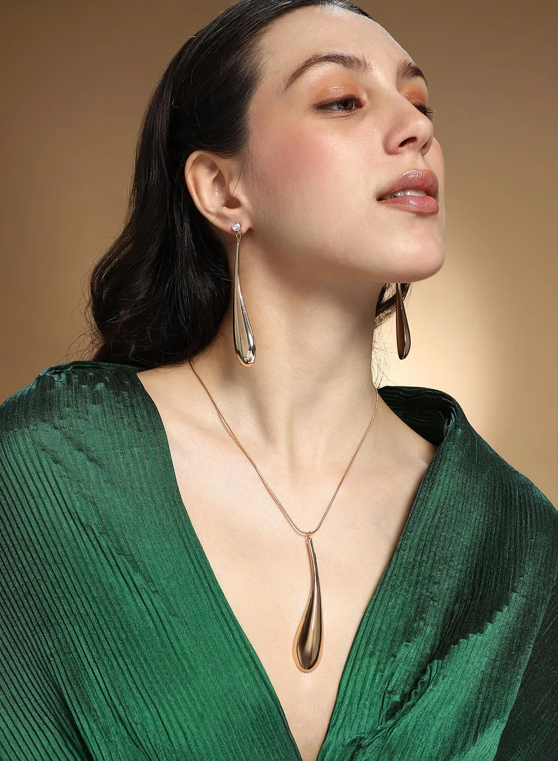 SOHI SOHI Women The Elongated Drip Jewellery Set | Pale  Colour | One-Size | Metallic Alloy Material | Lobster Clasp & Push Back Closure | Pendant Necklace & Drop Earrings For Casual & Evening Wear