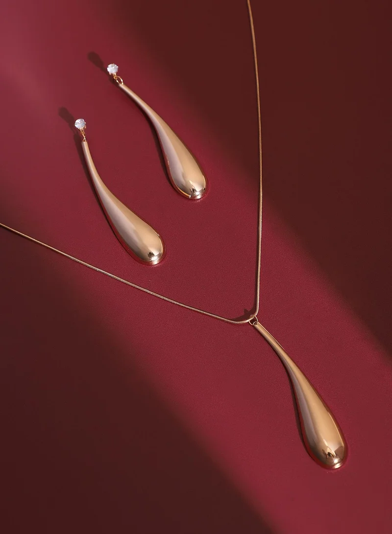 SOHI SOHI Women The Elongated Drip Jewellery Set | Pale  Colour | One-Size | Metallic Alloy Material | Lobster Clasp & Push Back Closure | Pendant Necklace & Drop Earrings For Casual & Evening Wear