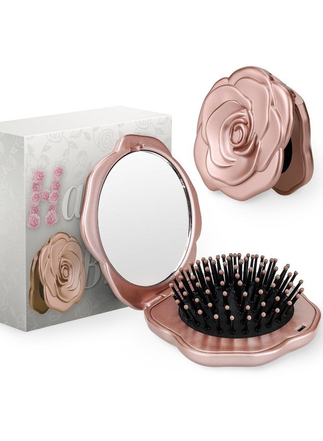 انكابل فرشاة شعر قابلة للطي للسفر على شكل وردة، فرشاة مرآة صغيرة للجيب، سهلة الحمل للمساحات الصغيرة، فرشاة/مشط/فرشاة شعر من النايلون للنساء والرجال، أي تسريحات شعر ولحية، شعر رطب وجاف، استعادة اللمعان - Image 1