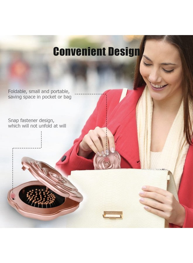 انكابل فرشاة شعر قابلة للطي للسفر على شكل وردة، فرشاة مرآة صغيرة للجيب، سهلة الحمل للمساحات الصغيرة، فرشاة/مشط/فرشاة شعر من النايلون للنساء والرجال، أي تسريحات شعر ولحية، شعر رطب وجاف، استعادة اللمعان - Image 5