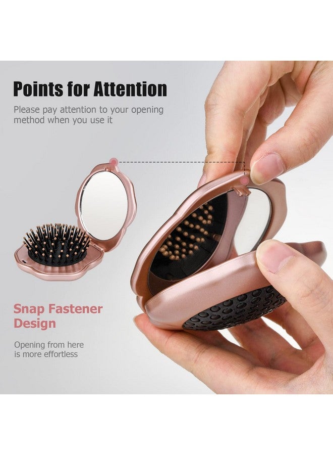 انكابل فرشاة شعر قابلة للطي للسفر على شكل وردة، فرشاة مرآة صغيرة للجيب، سهلة الحمل للمساحات الصغيرة، فرشاة/مشط/فرشاة شعر من النايلون للنساء والرجال، أي تسريحات شعر ولحية، شعر رطب وجاف، استعادة اللمعان - Image 3