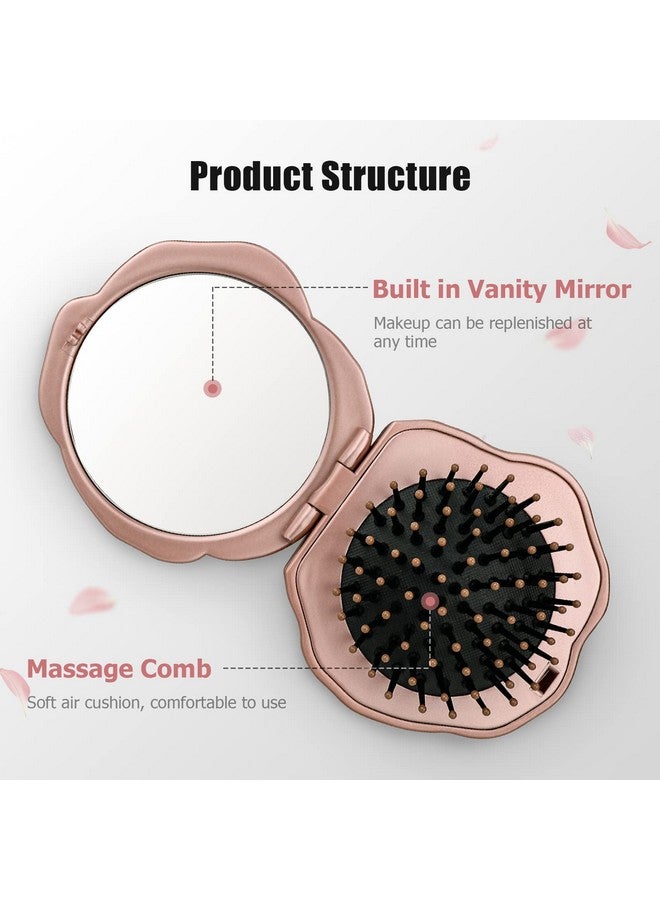 انكابل فرشاة شعر قابلة للطي للسفر على شكل وردة، فرشاة مرآة صغيرة للجيب، سهلة الحمل للمساحات الصغيرة، فرشاة/مشط/فرشاة شعر من النايلون للنساء والرجال، أي تسريحات شعر ولحية، شعر رطب وجاف، استعادة اللمعان - Image 4