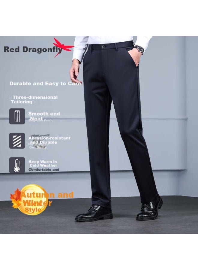 Red Dragonfly Casual Pants For Men, Spring And Autumn Thick Style Dress Pants, Middle-aged Business Commute Slightly Elastic Versatile Loose-fitting Long Trousers, Navy Blue, Size 31