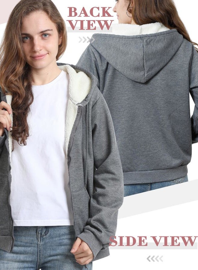 Chicingyou 2 Pack Women Full Zip up Fleece Hoodies Winter Sweatshirt Warm Jacket Zipper Coat, Black, Dark Gray, XXL - Image 2