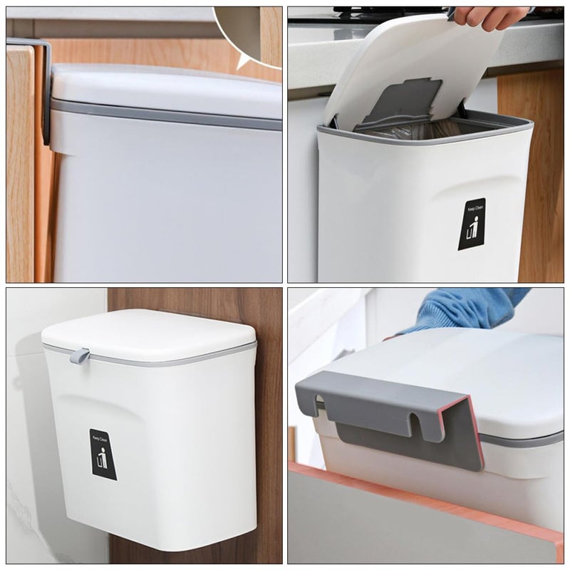 Wall Mounted Cabinet Wastebasket with Sliding Lid Small White Hanging Kitchen Trash Can for Indoor Food Waste and Compost Storage - Image 5