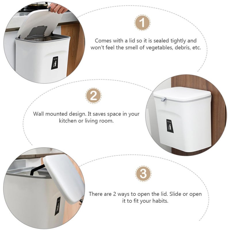 Wall Mounted Cabinet Wastebasket with Sliding Lid Small White Hanging Kitchen Trash Can for Indoor Food Waste and Compost Storage - Image 3