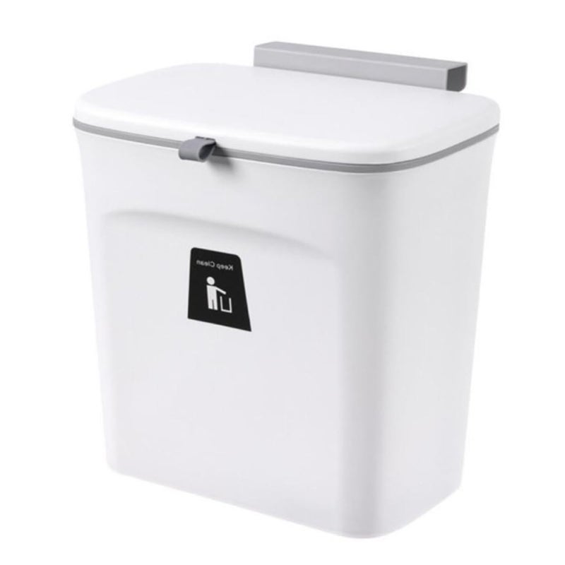 Wall Mounted Cabinet Wastebasket with Sliding Lid Small White Hanging Kitchen Trash Can for Indoor Food Waste and Compost Storage - Image 1