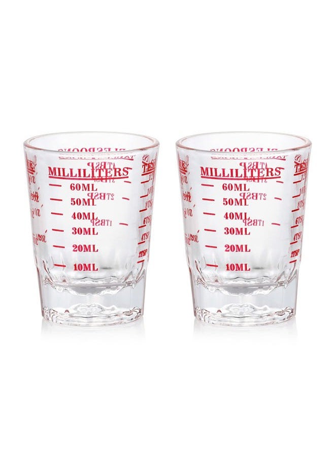 DS.DISTINCTIVE STYLE Measuring Cup 2 Pieces Shot Glass Measuring Cup with 4 Kinds of Measuring Scale for Small Amount Liquid (Red, 60ml) - Image 1