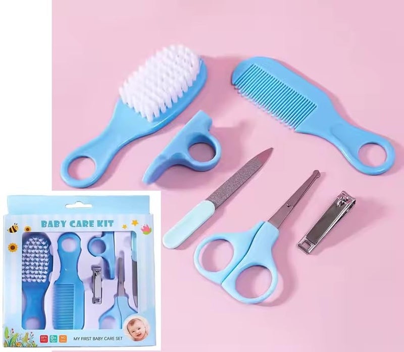 FRATELLI Baby Grooming Baby Healthcare Kit Newborn Baby Care | Accessories Baby Health Care Set| Baby Nail Clipper |Scissors Hair Comb| Hair Brush |Nose Cleaner | Safety for Toddler| Infant Nursing Grooming (6pc Grooming Set - Blue) - Image 1