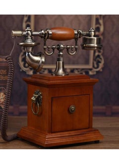 Generic Antique Vintage Landline Phone with Wooden Base and Drawer – Classic European-Style Retro Corded Telephone, Decorative Old-Fashioned Desk Phone for Home, Office, Café, or Boutique Decor  - Image 2