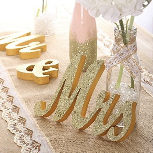 WANTMAZOR Mr and Mrs Signs Wedding Table Decorations, Wooden Freestanding Letters for Photo Props, Rustic Decoration, Anniversary Shower Gift (Golden) - Image 2