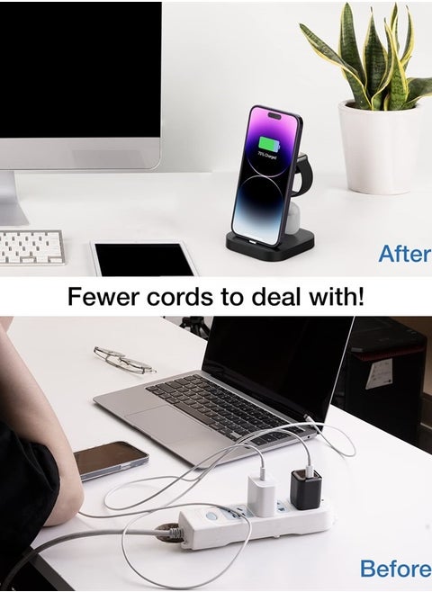Charger Stand for Apple Multiple Devices, Fanisic Wireless Charger for Apple iWatch 8/SE/7/6/5/4/3/2, Fast 3 in 1 Charging Dock/Station for iPhone 14/13/12/11/X/8/7/6/5Series AirPods Pro 2/Pro/3/2/1