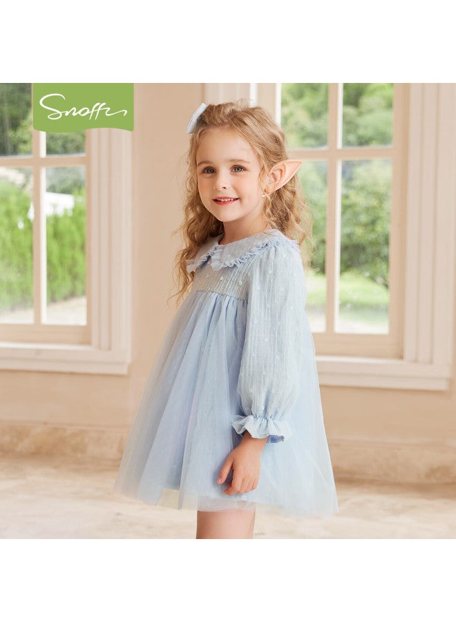 Snoffy Snafi Girls Princess Dress Children's Spring Birthday Doll Collar Tulle Dress Blue 105cm - Image 1