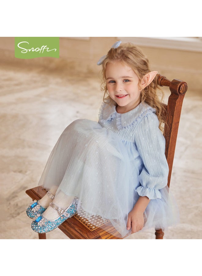 Snoffy Snafi Girls Princess Dress Children's Spring Birthday Doll Collar Tulle Dress Blue 105cm - Image 2