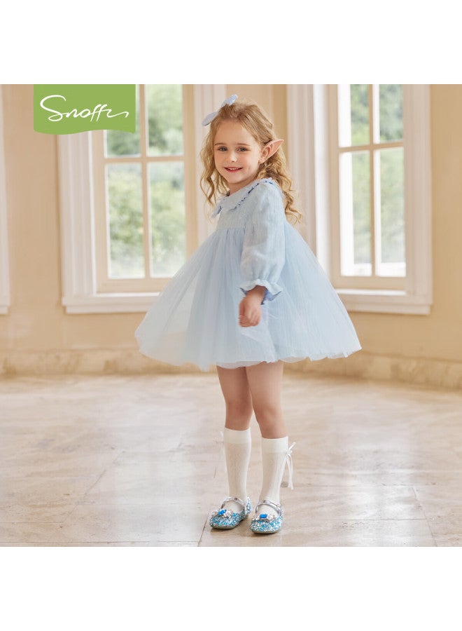 Snoffy Snafi Girls Princess Dress Children's Spring Birthday Doll Collar Tulle Dress Blue 105cm - Image 3