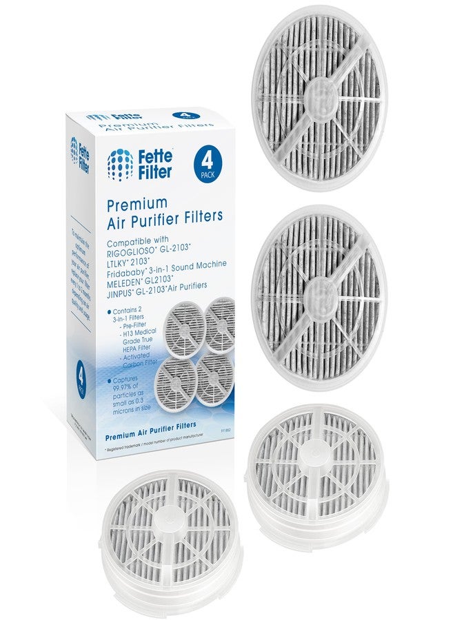 فيتي فلتر فلتر فيت - فلاتر بديلة من نوع HEPA الحقيقي مع كربون نشط، متوافقة مع أجهزة تنقية الهواء من Fridababy وMeleden وRIGOGLIOSO GL-2103 وJINPUS وفلتر LTLKY 900S، 2103 - عبوة من 4 قطع - Image 1