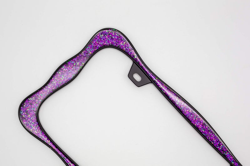 creathome 3D Shining License Plate Frame, Black Powder Coated with Purple Chunky Gliter, Pure Zinc Alloy Metal - Image 5