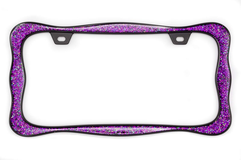 creathome 3D Shining License Plate Frame, Black Powder Coated with Purple Chunky Gliter, Pure Zinc Alloy Metal - Image 2