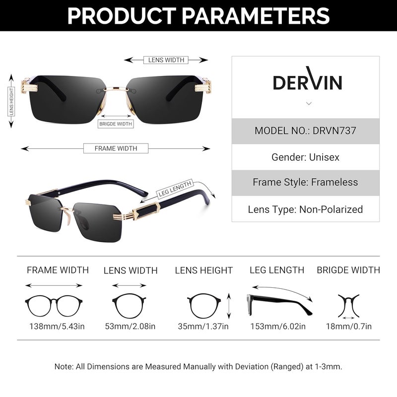 Dervin نظارات ديرفين المستطيلة بدون إطار للرجال والنساء - Image 5