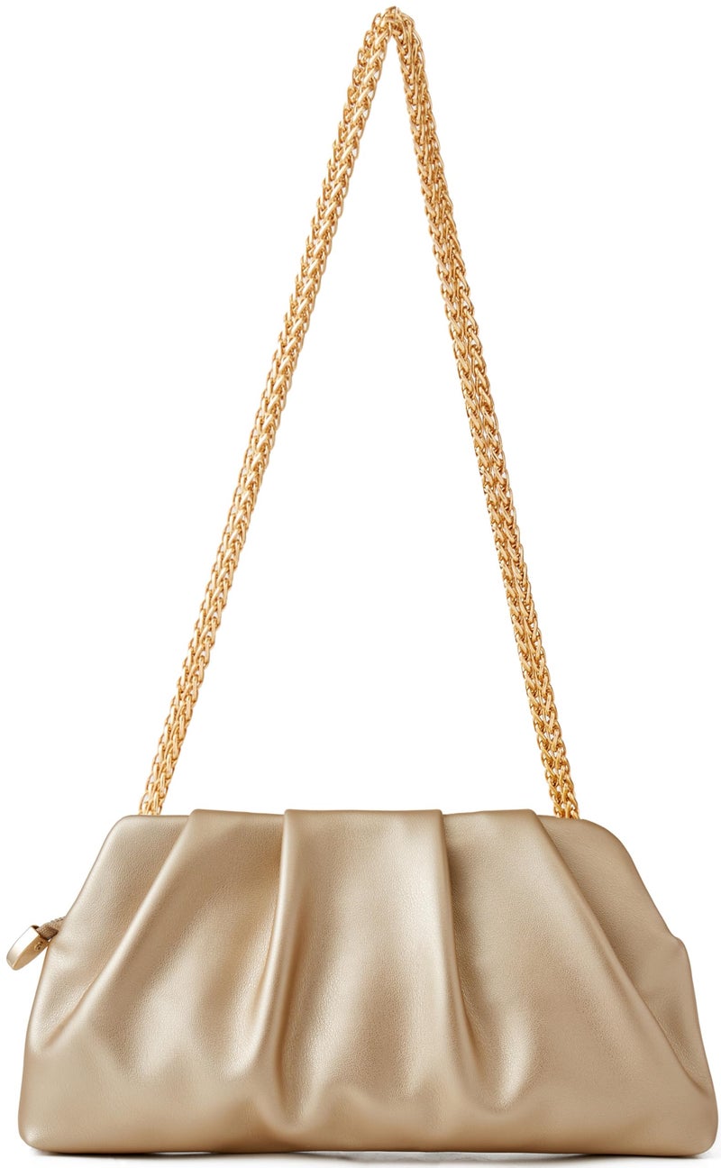 FanChris Evening Bag for Women Ruched Clutch Purse Detachable Metal Chain Crossbody Bag(Pearl Apricot) - Image 4