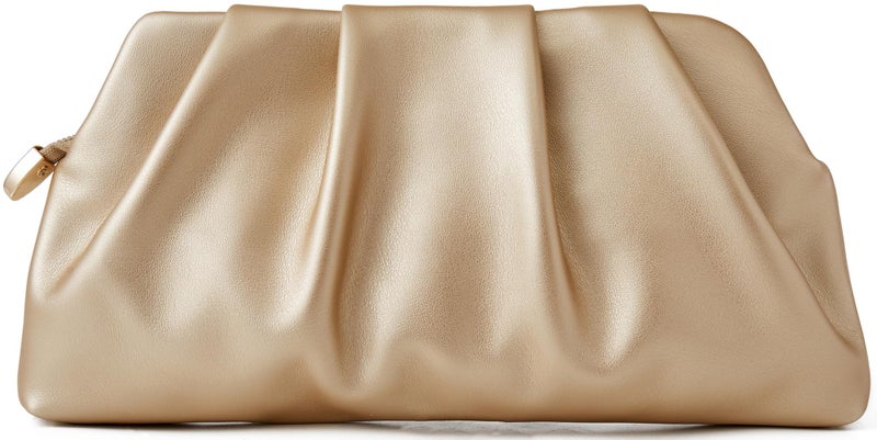 FanChris Evening Bag for Women Ruched Clutch Purse Detachable Metal Chain Crossbody Bag(Pearl Apricot) - Image 1