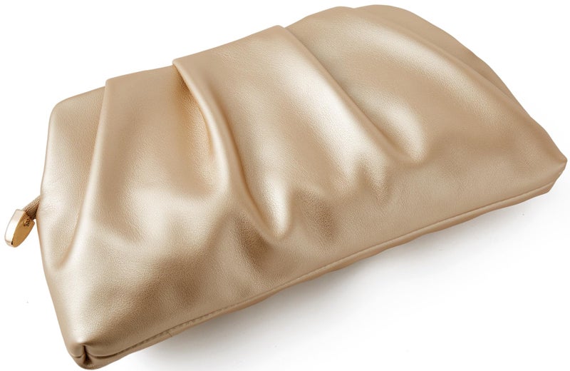 FanChris Evening Bag for Women Ruched Clutch Purse Detachable Metal Chain Crossbody Bag(Pearl Apricot) - Image 3