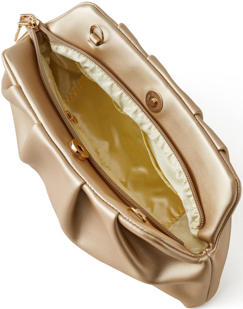 FanChris Evening Bag for Women Ruched Clutch Purse Detachable Metal Chain Crossbody Bag(Pearl Apricot) - Image 5