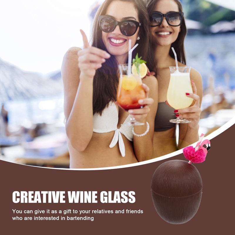 Beaupretty 2pcs Hawaii Coconut Drink Cups with Latex Straws Tropical Luau - Image 4
