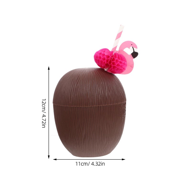 Beaupretty 2pcs Hawaii Coconut Drink Cups with Latex Straws Tropical Luau - Image 3