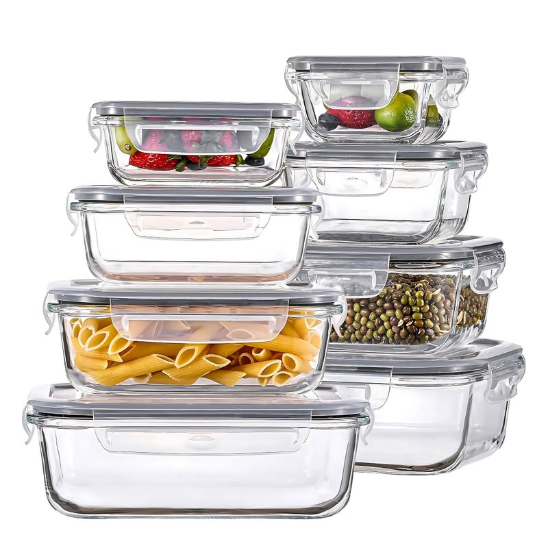 عبوة من 8 حاويات زجاجية لتخزين الطعام مع أغطية محكمة الإغلاق علب بينتو الإعدادية للوجبات لغداء فرن الميكروويف الفريزر الآمن
