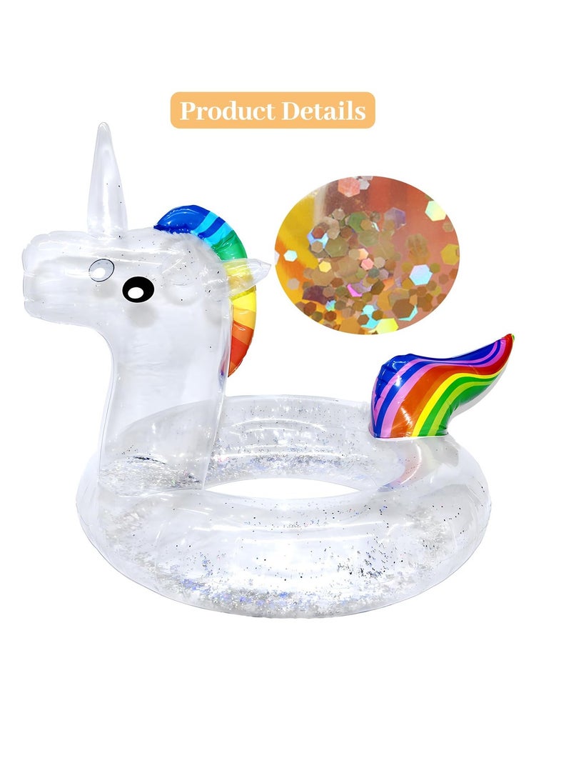 Generic - Unicorn Baby Swimming Pool Float with Canopy, Unicorn Pool Float with Glitter, Unicorn Swimming Ring Pool Floaties Toy Inflatable for Children Adults Pool Party Summer Beach Supplies (75cm) - Image 1