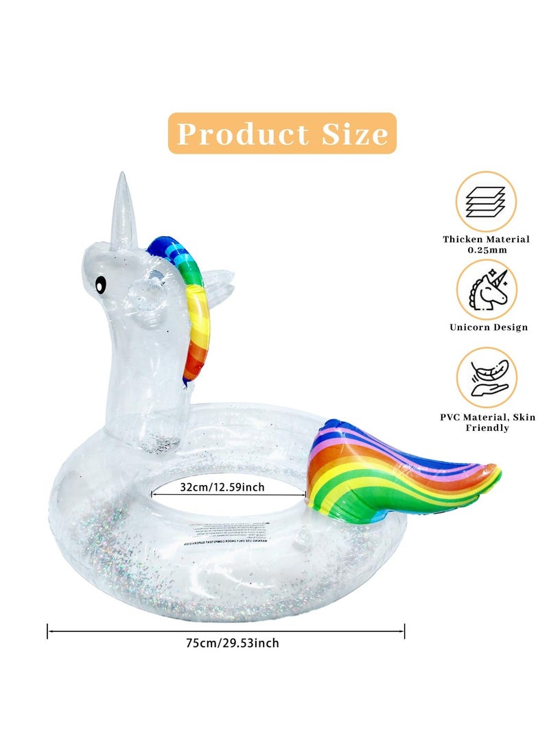 Generic - Unicorn Baby Swimming Pool Float with Canopy, Unicorn Pool Float with Glitter, Unicorn Swimming Ring Pool Floaties Toy Inflatable for Children Adults Pool Party Summer Beach Supplies (75cm) - Image 1