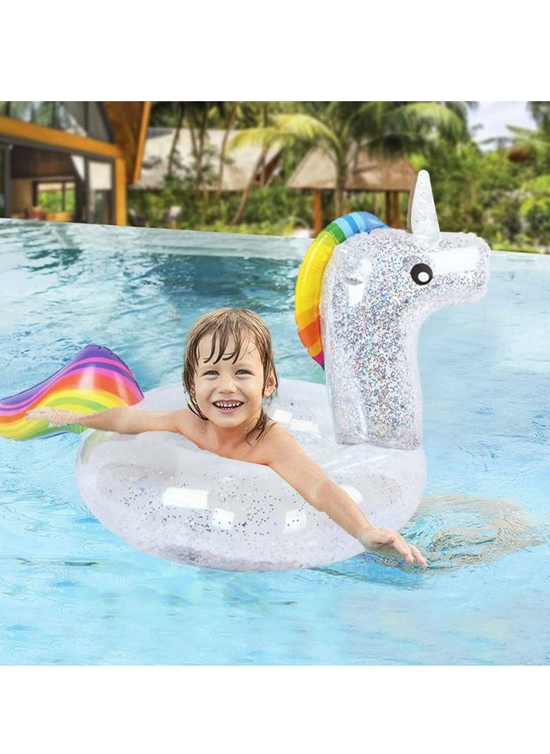 Generic - Unicorn Baby Swimming Pool Float with Canopy, Unicorn Pool Float with Glitter, Unicorn Swimming Ring Pool Floaties Toy Inflatable for Children Adults Pool Party Summer Beach Supplies (75cm) - Image 1