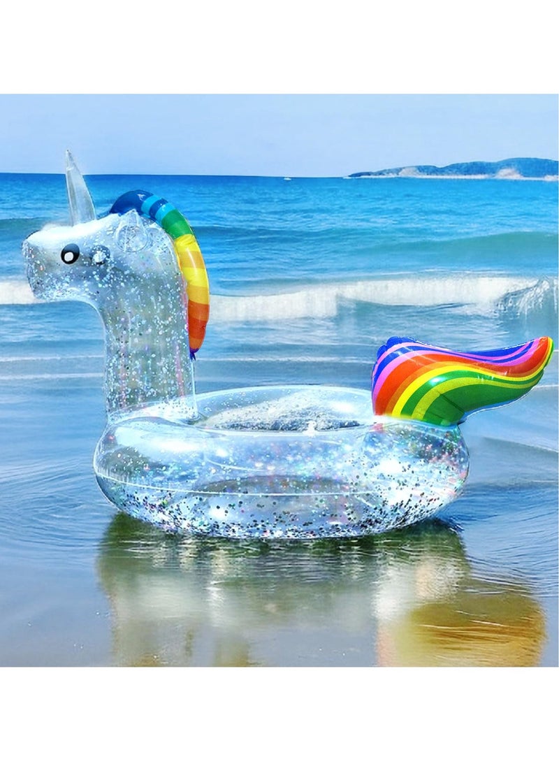 Generic - Unicorn Baby Swimming Pool Float with Canopy, Unicorn Pool Float with Glitter, Unicorn Swimming Ring Pool Floaties Toy Inflatable for Children Adults Pool Party Summer Beach Supplies (75cm) - Image 1