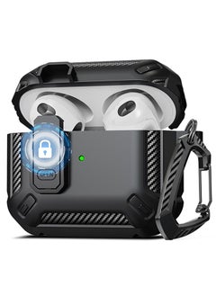 AirPods 4 Case Cover with Keychain, Military Hard Shell Protective Armor with Lock for AirPod 4 Charging Case 2024, Front LED Visible, Black