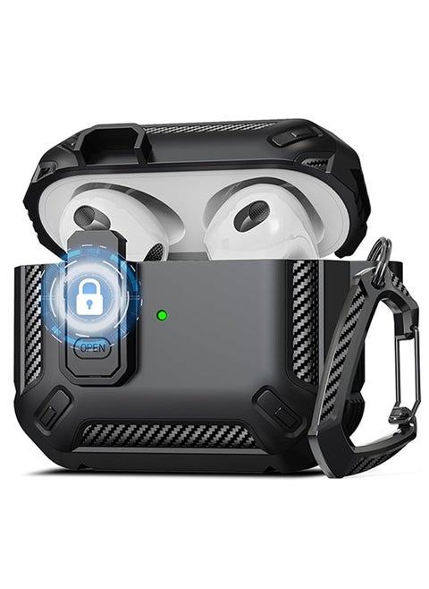 AirPods 4 Case Cover with Keychain, Military Hard Shell Protective Armor with Lock for AirPod 4 Charging Case 2024, Front LED Visible, Black