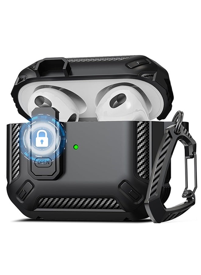 X-level - AirPods 4 Case Cover with Keychain, Military Hard Shell Protective Armor with Lock for AirPod 4 Charging Case 2024, Front LED Visible, Black - Image 1