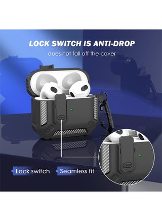 AirPods 4 Case Cover with Keychain, Military Hard Shell Protective Armor with Lock for AirPod 4 Charging Case 2024, Front LED Visible, Black - view 2