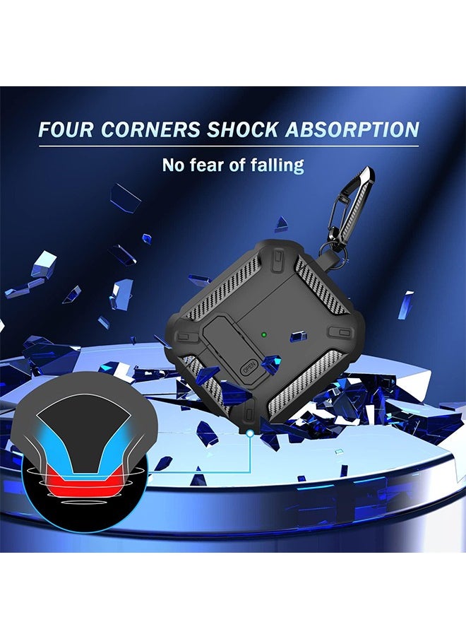 X-level - AirPods 4 Case Cover with Keychain, Military Hard Shell Protective Armor with Lock for AirPod 4 Charging Case 2024, Front LED Visible, Black - Image 1