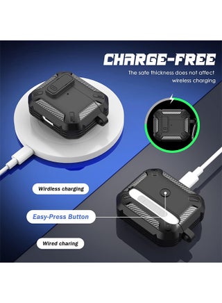 AirPods 4 Case Cover with Keychain, Military Hard Shell Protective Armor with Lock for AirPod 4 Charging Case 2024, Front LED Visible, Black - view 4
